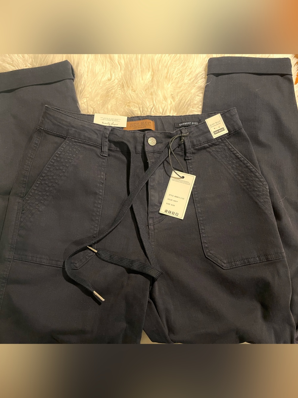 Judy Blue Women's Straight-Leg Navy Utility Jeans with Drawstring